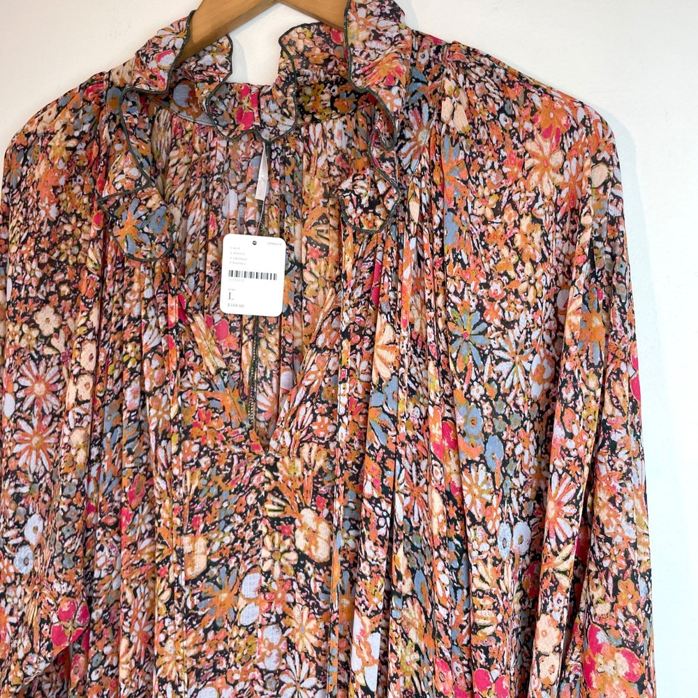 Free People Maxi Dress Floral Tiered Boho Ruffle L Fairy Grunge Ethereal NWT - Picture 7 of 9